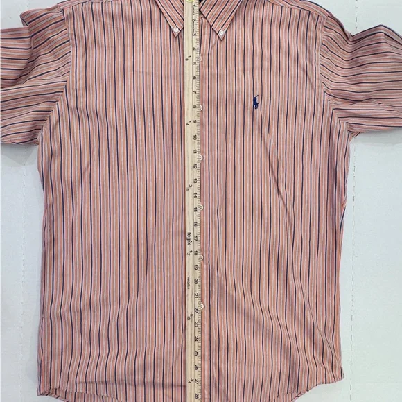 Ralph Lauren Custom Fit Button Down Shirt Men’s Medium Orange Blue Stripe - Picture 7 of 8